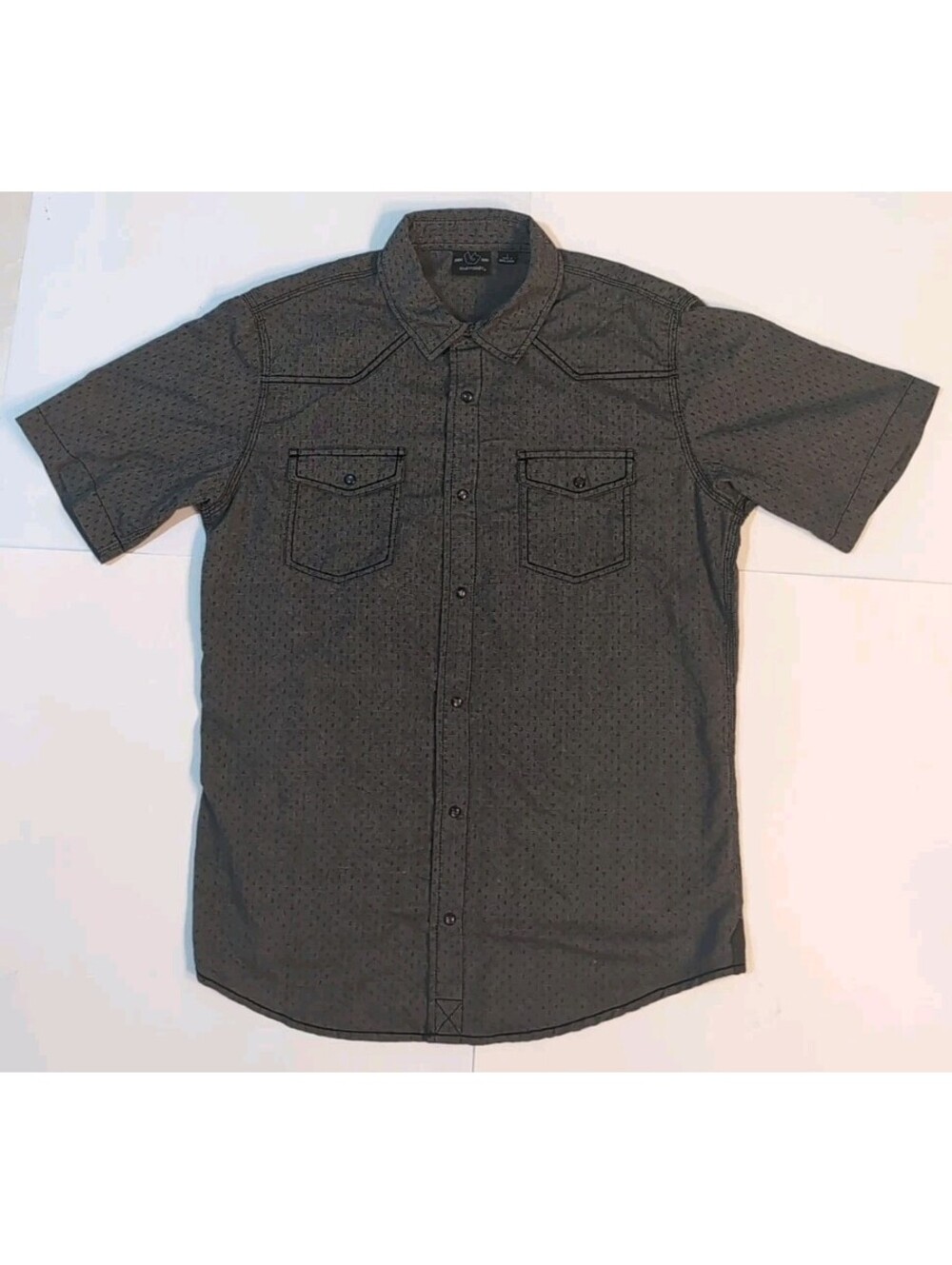 Burnside Skate Western Shirt Black Pearl Snap Mens Large Gray Yoke Short Sleeve